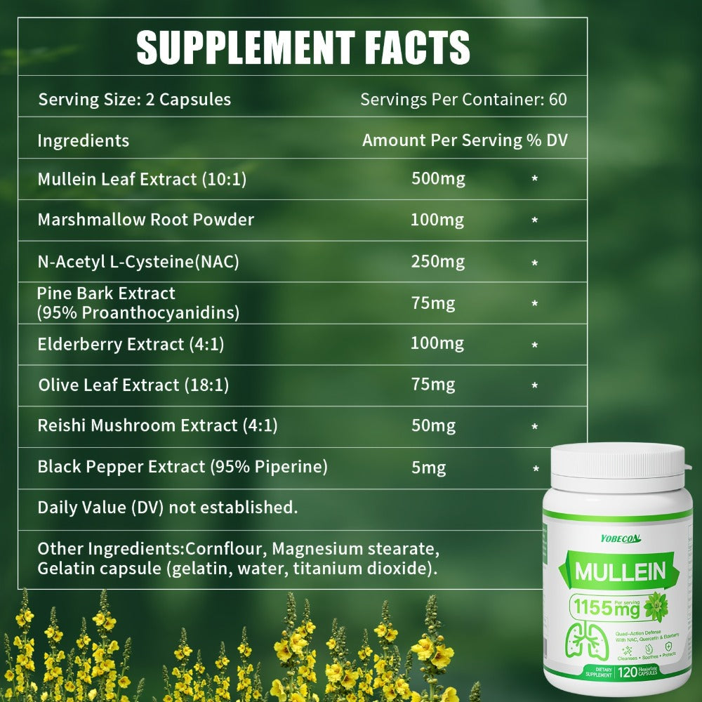 Mullein Lung Cleanse Capsules with NAC 45000mg – Mucus Removal, Dry Cough Relief & Respiratory Support Supplement for Women & Men, Seasonal & Year-Round Immune Health