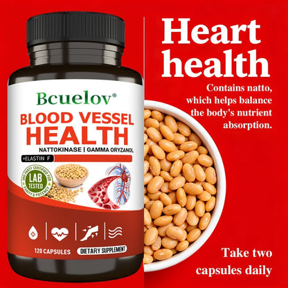 Nattokinase Supplement 120 or 240 Capsules — Gamma-Oryzanol Cardiovascular Formula for Heart Health, Brain Circulation & Cholesterol Balance | Natural Enzyme Capsules for Women & Men
