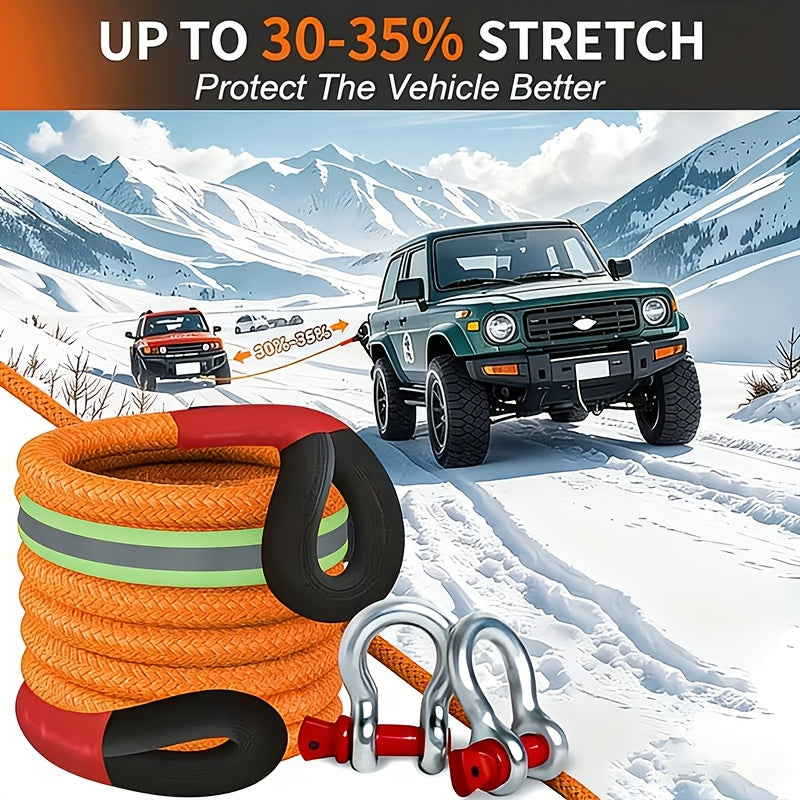 Heavy Duty Tow Rope, 22 Ton/48501 Lbs High Strength Nylon Kinetic Recovery Rope, with Bow Shackles And Storage Bag, for Truck SUV UTV ATV Emergency Rescue