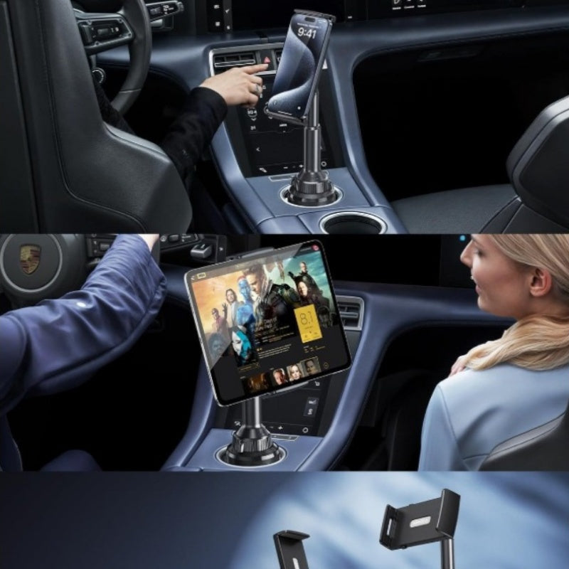 APPS2 Car Tablet Holder for Car, Adjustable Clamp Mount (Up to 8.3"), 10.57" Height Adjustable Ipad Holder for 4.3"-11" Cell Phones And Tablets, Perfect Travel Companion