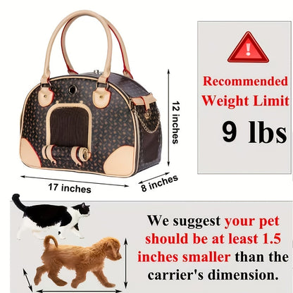Pet Carrier Bag Luxury Faux Leather Handbag for Small Dogs & Cats – Premium Puppy Cat Carrier Purse for Outdoor Travel, Walking, Hiking & Shopping