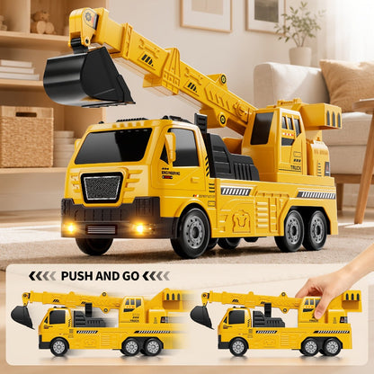 3-in-1 Crane Excavator & Racing Track Toy Set for Kids Ages 3+ – Construction Vehicle Playset with Lights & Sounds, 8 Cars Included, STEM Birthday Christmas Gift for Boys Toddlers