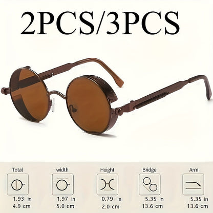 Retro Round Metal Frame Glasses with Spring Hinges Brown Decorative Lenses Lightweight Durable Vintage Circle Eyewear for Men Women Casual Formal Daily Wear
