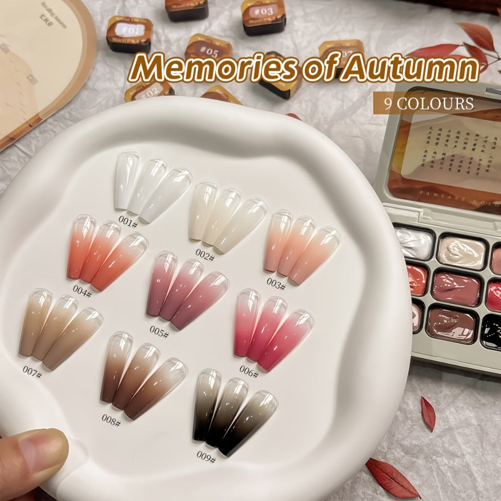 Ombre Gradient Gel Nail Polish Set 9 Colors 9-Grid Mini Collection - Patting Glue Nail Art Long Lasting UV LED Soak Off Multicolor Palette for Salon & Home DIY Manicure Christmas Holiday Gift Women