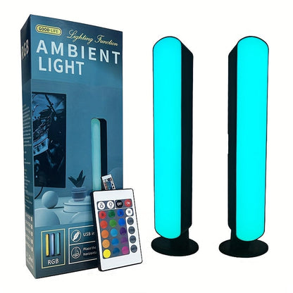 RGB LED Geometric Table Lamp with Remote Control - USB Powered Color-Changing Mood Light, Polished Metal End, for Bedroom TV Backlighting Gaming Party Decoration, Modern Design, Double Head