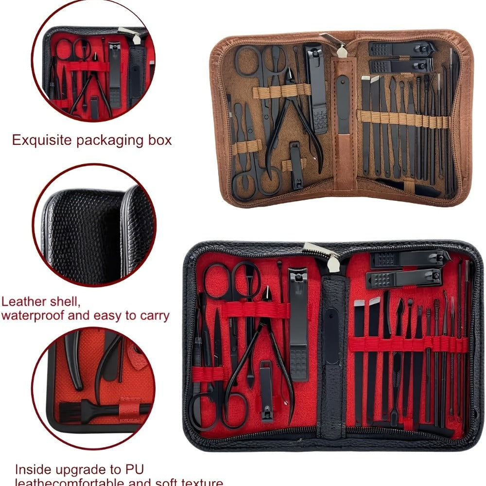 Professional 26-Piece Nail Grooming Kit Stainless Steel with Luxury Zippered Travel Case | Complete Manicure Pedicure Tools Set with Cuticle Nipper Nail Clippers Scissors Tweezers | Gift for Women Men Seniors