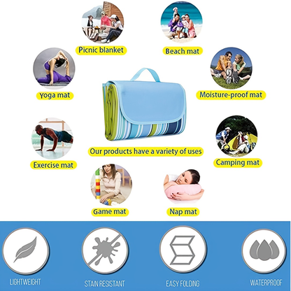 Waterproof Picnic Blanket Oversized Sand-Proof Beach Mat – Portable Outdoor Camping Blanket for Hiking, Park & Travel, 31.5x57 Inch