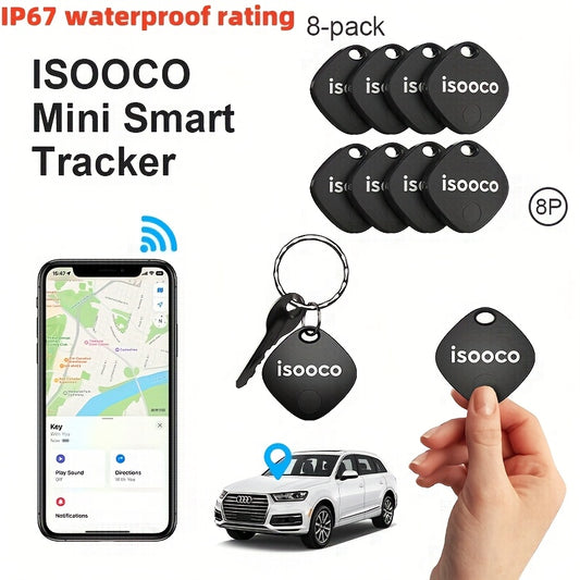 Set of 8 ISOOCO Smart GPS Trackers, Anti-Theft Devices That Provide Real-Time Location Tracking for Vehicles, Bicycles, Motorcycles, Wallets, Keychains, School Bags, And More. Includes Mini Tags for Luggage And Item Finders