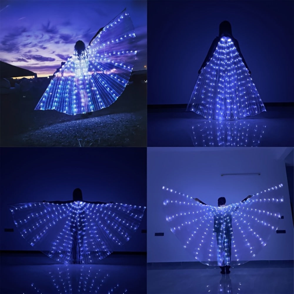 LED Feather Dance Costume Glowing Luminous – Light Up Belly Dance Performance Dress for Women Halloween Christmas Mardi Gras Rave Stage Show White Purple Warm White