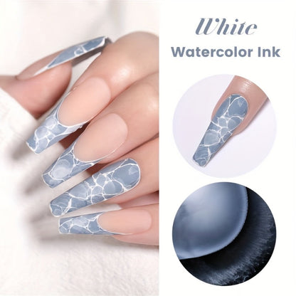 Blooming Gel Nail Polish White Watercolor Gradient Flower Effect — Semi-Permanent Soak-Off LED UV Nail Art Ink, Floral Marble Manicure Tool for Women Home Salon, Bridal Wedding Nails Gift
