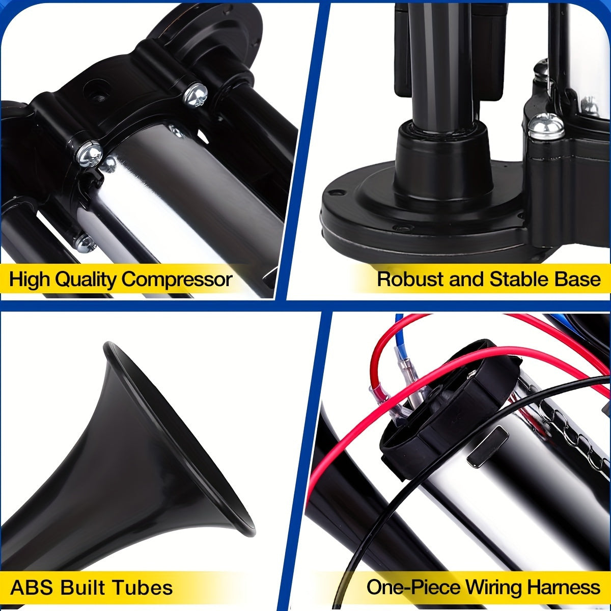Dual Air Horn Kit 12V/24V 105-137dB with Air Compressor - Super Loud Aluminum Alloy Trumpet Horn for Truck, Train, SUV, Motorcycle, Car & Boat, Universal Electric Horn Easy Install