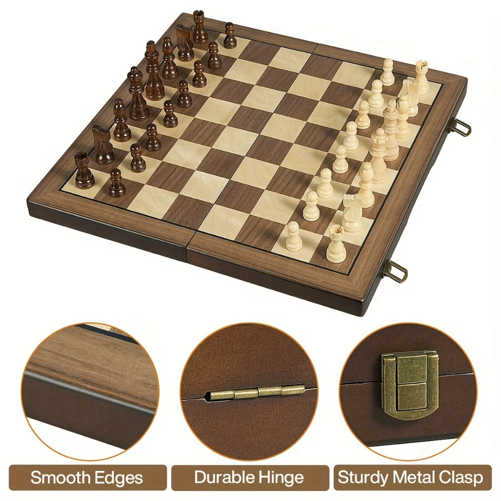 Magnetic Wooden Chess Set 15 Inch – Folding Portable Chessboard with Handmade Pieces, Tournament & Travel Chess Game for Adults Kids Beginners, Birthday Christmas Gift