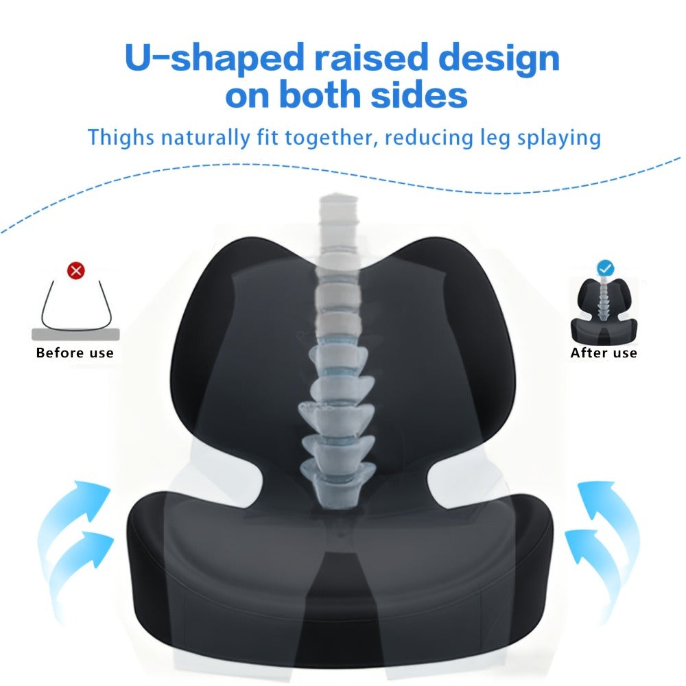 Ergonomic Seat Cushion for Tailbone & Lumbar Pain Relief - Memory Foam L-Shaped Car & Office Chair Cushion for Truck Drivers & Long Sitting