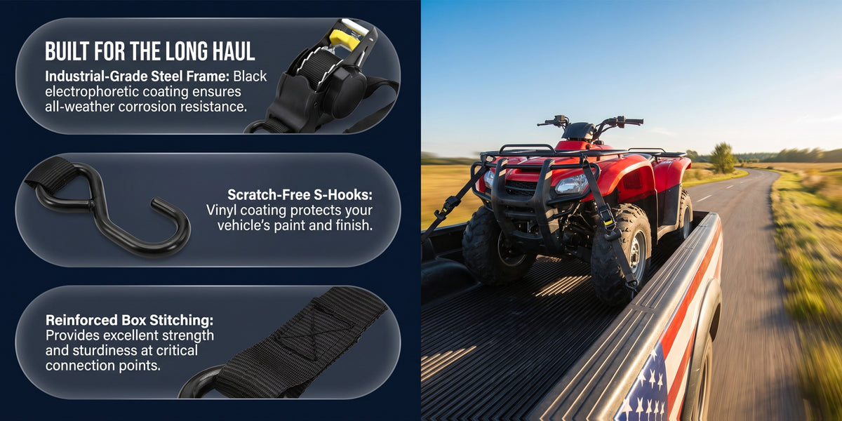 Set of 2pcs Retractable Ratchet Tie-Down Straps, Featuring Automatic Self-Locking Mechanism, High-Density Oxford Fabric Webbing, And Automatic Webbing Retraction. Suitable for Securing Cargo on Trucks, Trailers, Motorcycles, Appliances
