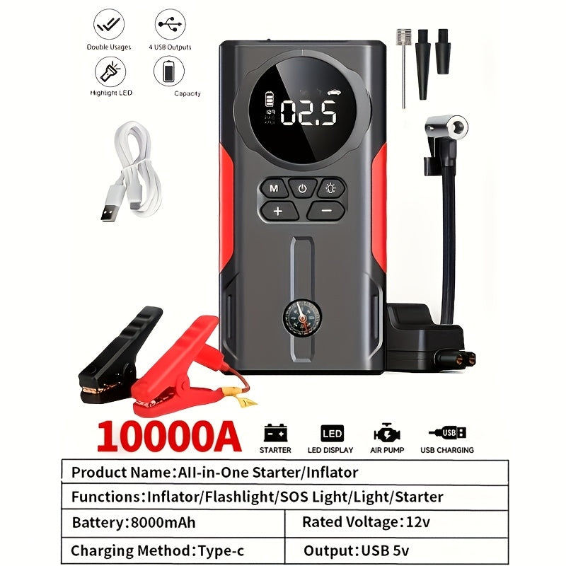Portable Car Jump Starter Portable Car Jump Starter Kit, Mobile Power, LCD Display - Wireless Emergency Battery Charger, Convenient to Use At Any Time