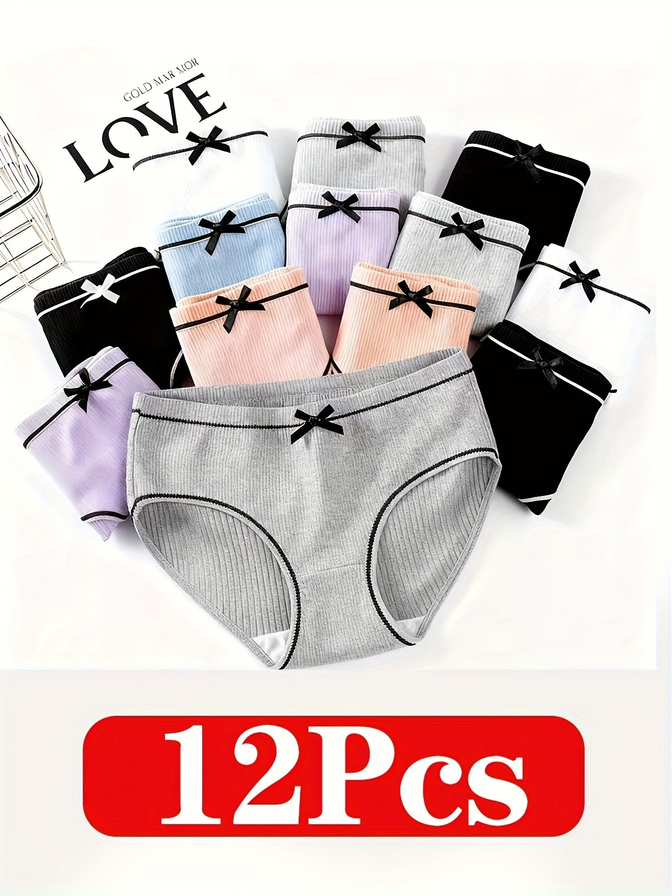 Girls' Briefs - 12-Pack Striped Bow Detail