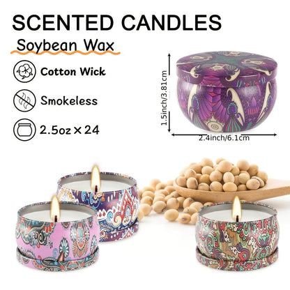 Scented Candles Gift Set 24 Pack Aromatherapy Soy Wax Candles with Lids Portable Travel Tin Can Candles for Home Spa Yoga Birthday Valentine's Day Mother's Day