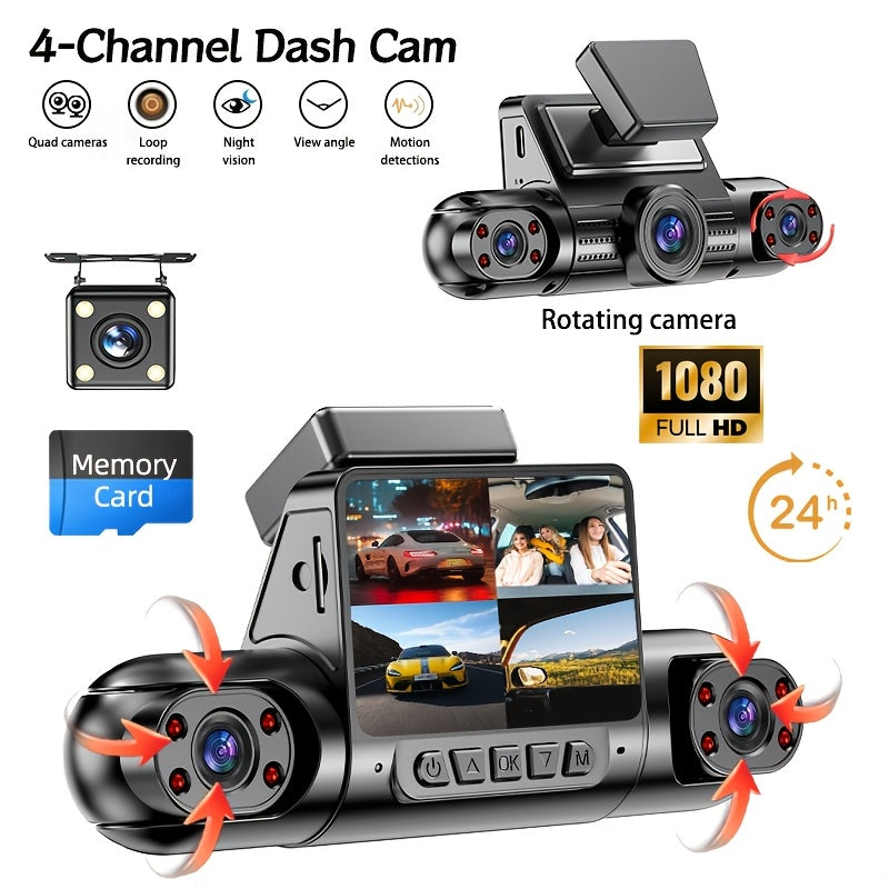 This Is a Comprehensive Driving Recorder Set Featuring Four Lenses, Offering 360-Degree Coverage with 1080P Resolution for The Front And 720P for The Rear, Sides, And Full Display. It Includes High-Definition Night Vision, WDR, G Sensor