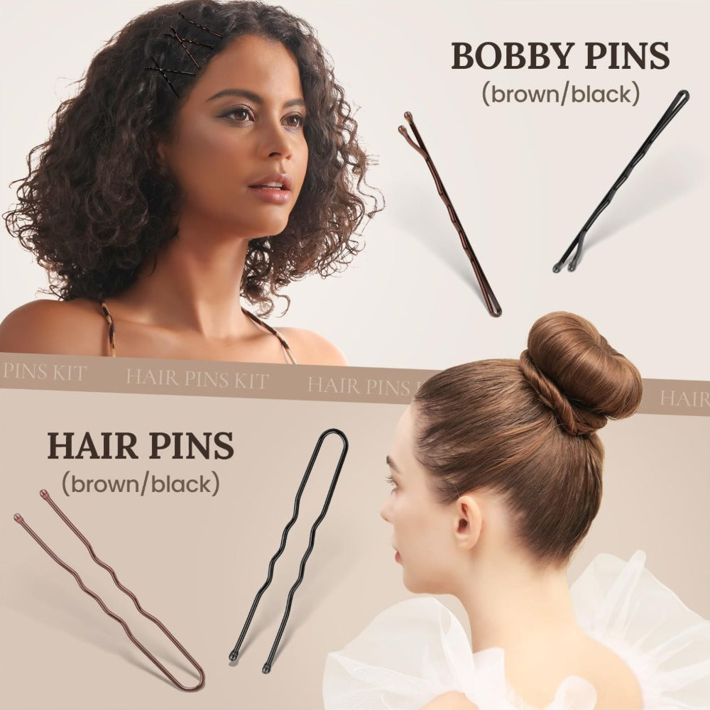 163pcs Hair Ties & Clips Set Dance Styling Kit with Hair Nets Bobby Pins Snap Clips Complete Hair Accessories for Girls Dance Competition Recital Performance
