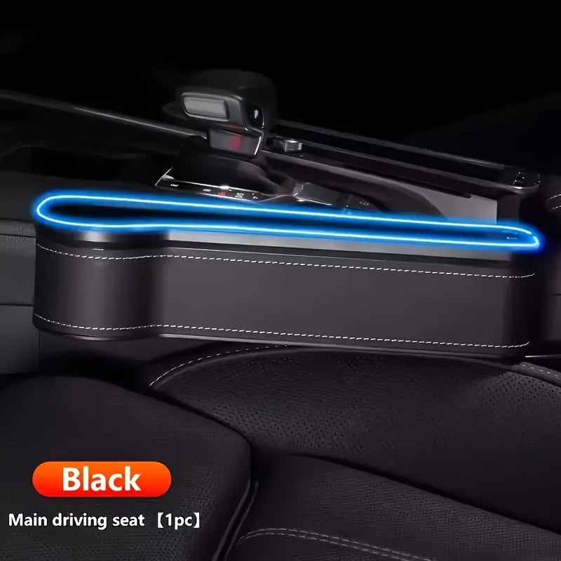 Car Seat Gap Storage Box, Phone Holder Charger, Clutter Organizer, Car Seat Gap Organizer with LED Ambient Lighting, Faux Leather Multi-Function Console Side Bag with Dual USB Charging Ports, for Vehicle Interior Additions