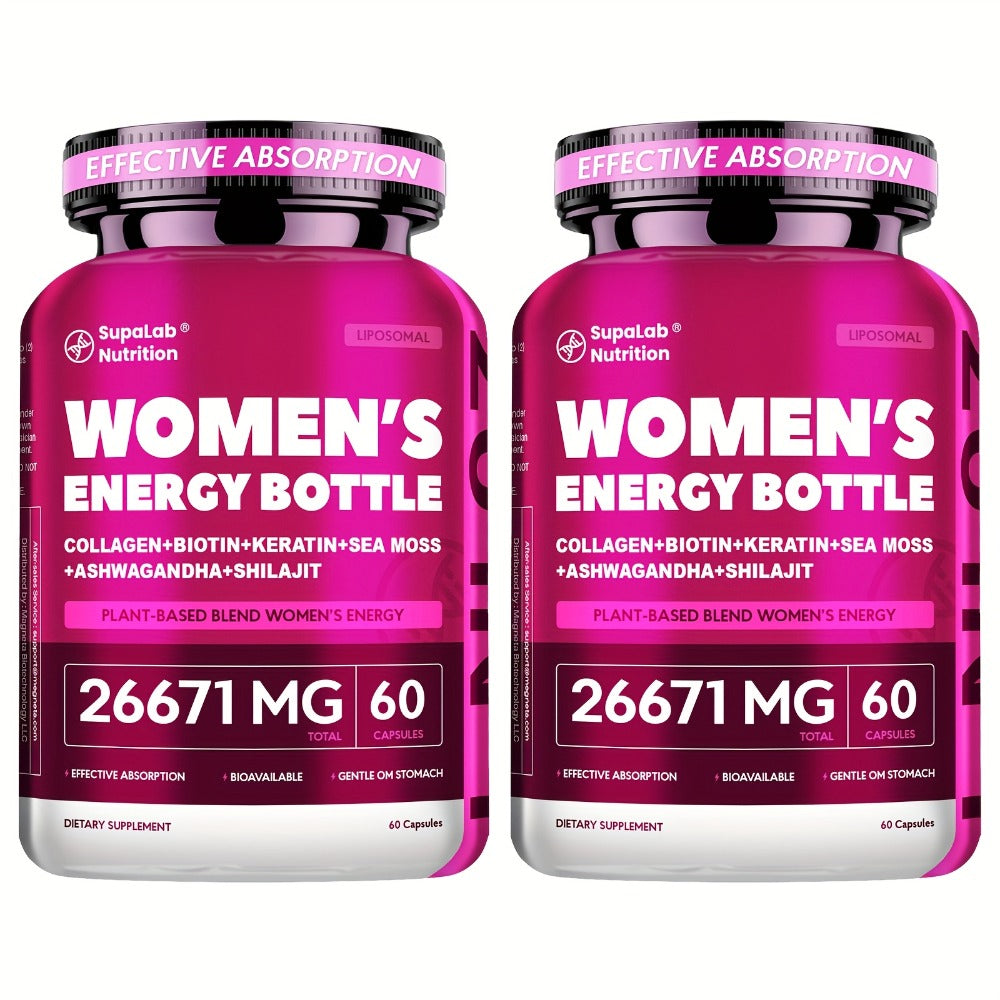 Women's Multivitamin 20-in-1 with Sea Moss, Shilajit & Ashwagandha — Daily Energy, Hormonal Balance, Immune Support, Hair Skin Nails & Sleep, 60 Capsules 26671mg Per Serving for Women
