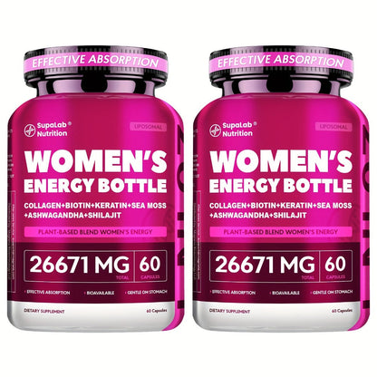 Women's Multivitamin 20-in-1 with Sea Moss, Shilajit & Ashwagandha — Daily Energy, Hormonal Balance, Immune Support, Hair Skin Nails & Sleep, 60 Capsules 26671mg Per Serving for Women