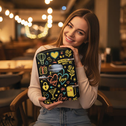 Aesthetic Mini Fridge 4 Liter with Stickers - Portable Cooler and Warmer for 6 Cans, AC/DC Compact Refrigerator for Bedroom, Office, Dorm & Car, Cute Mini Fridge Gift for Friends, Black Pink Red