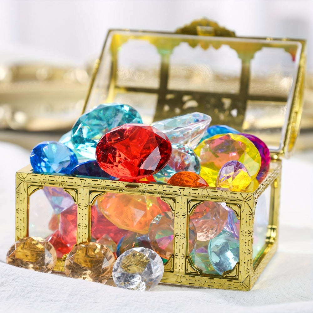 Pool Diving Gems 50 Piece Set with Pirate Treasure Chest – Underwater Acrylic Gemstone Dive Game for Kids | Swimming Pool Toy for Boys & Girls, Summer Birthday Party & Pool Party Gift