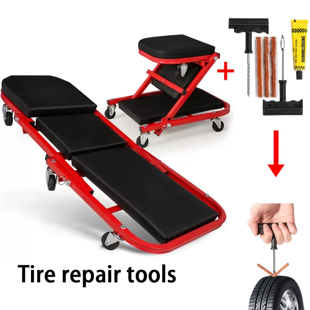 Mechanic Creeper 36-Inch Z-Crawl Folding – Adjustable Load Board, 6-Wheel 2.5" Rolling Garage Repair Seat, Universal Fit with Optional Tool Kit Bundles