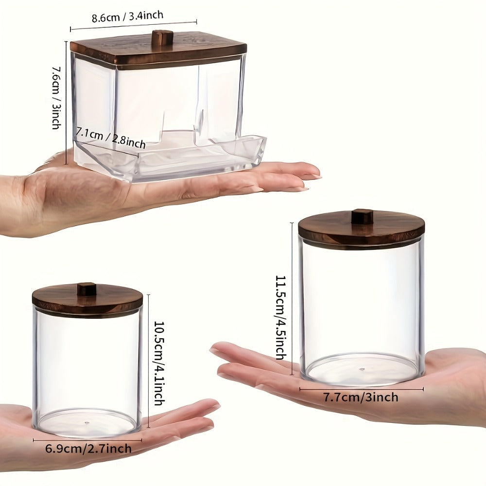Glass Jars with Bamboo Lids 6 Piece Set – Sealed Dustproof Clear Glass Storage Containers for Bathroom Vanity, Cotton Swabs, Cosmetics, Spices & Kitchen – Airtight Eco-Friendly Organizer Gift Set