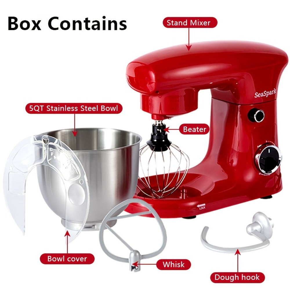 3-in-1 Stand Mixer 10-Speed Tilt-Head with Pulse - 5.5QT Stainless Steel Bowl Kitchen Mixer with Dough Hook, Flat Beater & Egg Whisk, Spatula Included, 5L Capacity, Red, Black, Silver