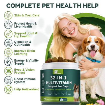 Dog Multivitamin Chews with Glucosamine & MSM, Omega 3 & 6, Probiotics - All-in-One Dog Vitamins & Supplements for Overall Health, 120 Soft Chews, 8.47oz, All Breeds