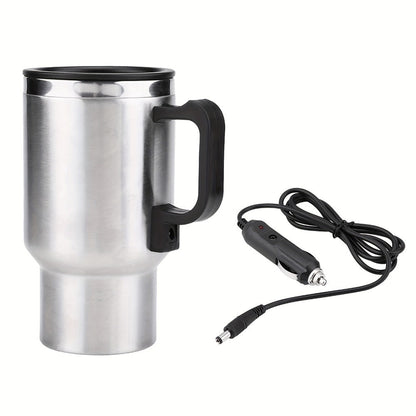 Car Electric Kettle 12V 60W 450ml Stainless Steel Keep Warm 65C Portable Heating Thermos Cup for Trucks Sedans Travel Tea Coffee Gift for Drivers Men Fathers