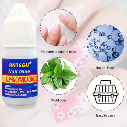Press On Nail Glue 20 Bottles Super Strong Acrylic Bond Long Lasting False Nails Adhesive Nail Patches Broken Nail Repair Professional DIY Manicure Kit