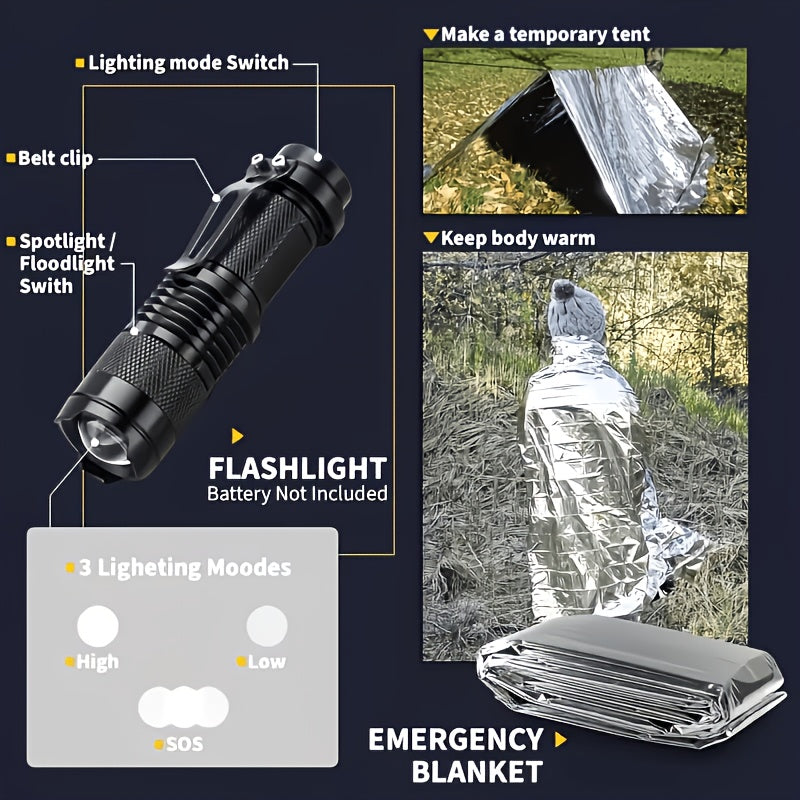 Outdoor Camping Emergency Survival Kit Black Box | Portable Camping Gear Essentials Set | Wilderness Survival Tools Gift for Men Who Love Outdoor Exploration & Adventure