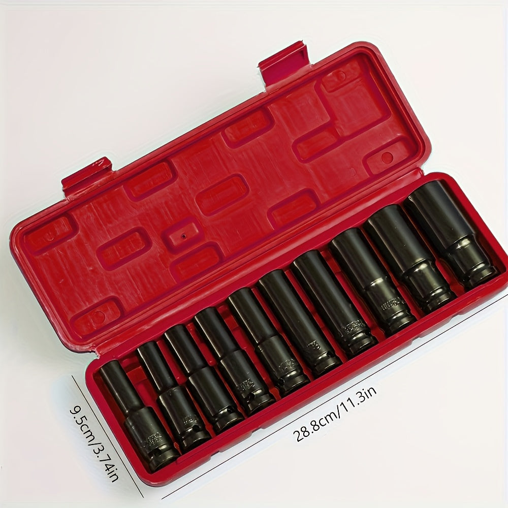 This Set of 1/2 Inch Deep Impact Sockets Comes with a Sturdy Green Storage Case, Perfect for Tasks Like Tire Removal, Mechanical Repairs, And Car Maintenance. It Works Well with Both Electric And Pneumatic Drills
