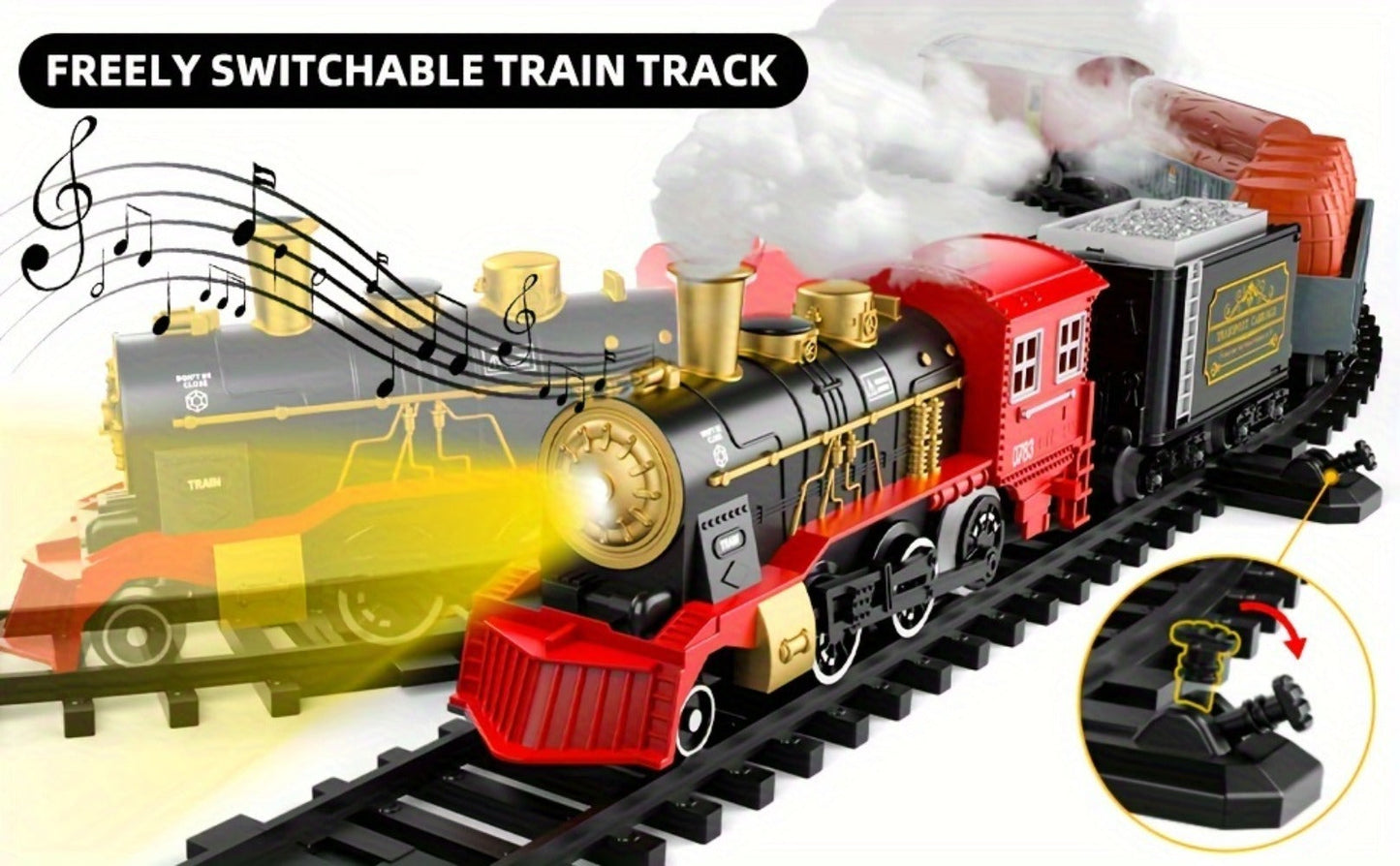 Christmas Train Set for Kids – 43PCS Electric Train Toy with Smoke, Lights & Sound, 6 Cars & 28 Tracks, Switchable Railway Layout, Holiday Birthday Gift for Boys Girls Toddlers
