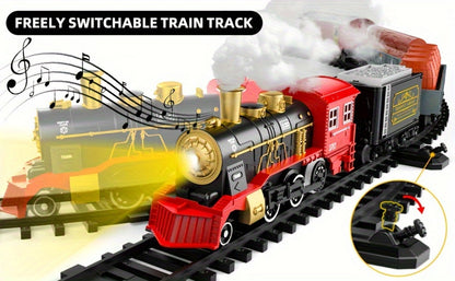 Christmas Train Set for Kids – 43PCS Electric Train Toy with Smoke, Lights & Sound, 6 Cars & 28 Tracks, Switchable Railway Layout, Holiday Birthday Gift for Boys Girls Toddlers