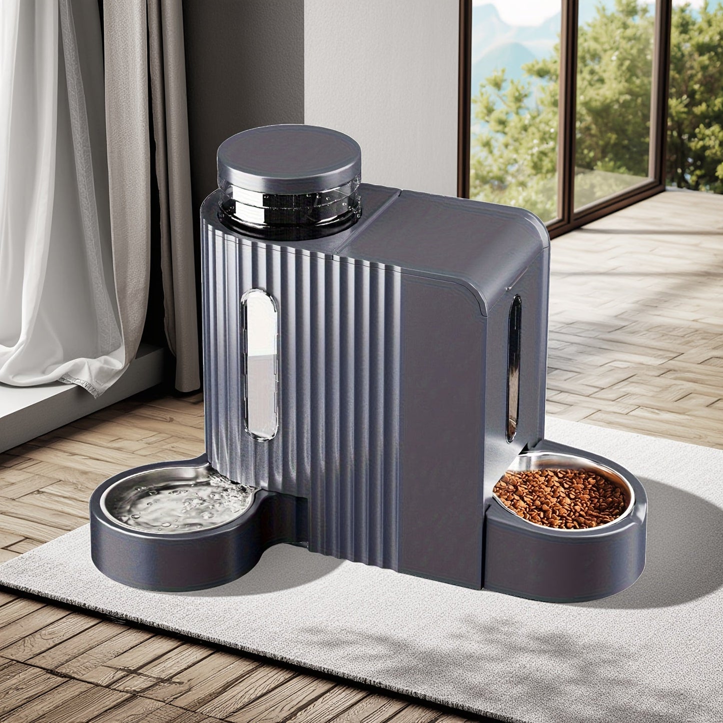 Gravity Dog Water Dispenser & Feeder 2-in-1 Set – 1.59 Gal Water + 5.73 lb Food, Automatic No-Electric Gravity Feeding Station with 304 Stainless Steel Bowl, Removable & Washable, for Small Medium Large Dogs All Life Stages