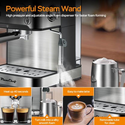 Espresso Machine Stainless Steel – Dual-Brew Coffee Maker with 54.1oz Water Tank, High-Pressure Steam Wand, ESE Pod & Ground Coffee Compatible, 1 & 2 Cup Brewing, Overpressure Protection for Home Barista