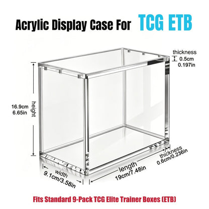 Pokemon Acrylic Display Case with UV Protection – 6MM Thick Crystal Clear Case for Booster Box & Elite Trainer Box, Self-Closing Cover, Polished Corners, Collector Gift