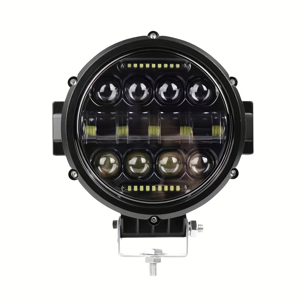 1pc Car LED 7-inch Round Dragon Version Shooting Light Off-road Vehicle Modified Front Bumper Roof Work Light, Without Battery