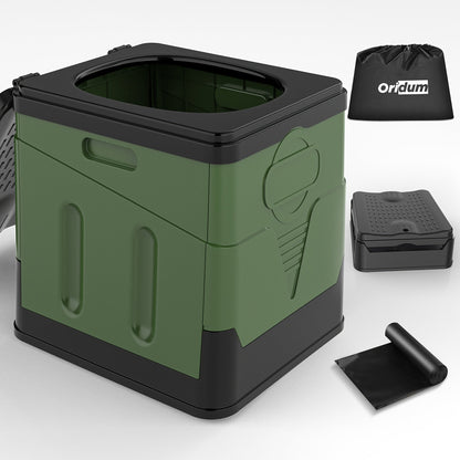 Portable Folding Camping Toilet with Carry Bag & 12 Waste Bags – Ventilated Easy-Clean Commode for Camping, Hiking, Boating, Road Trips, Festivals & Emergency Use, Compact RV Outdoor Toilet