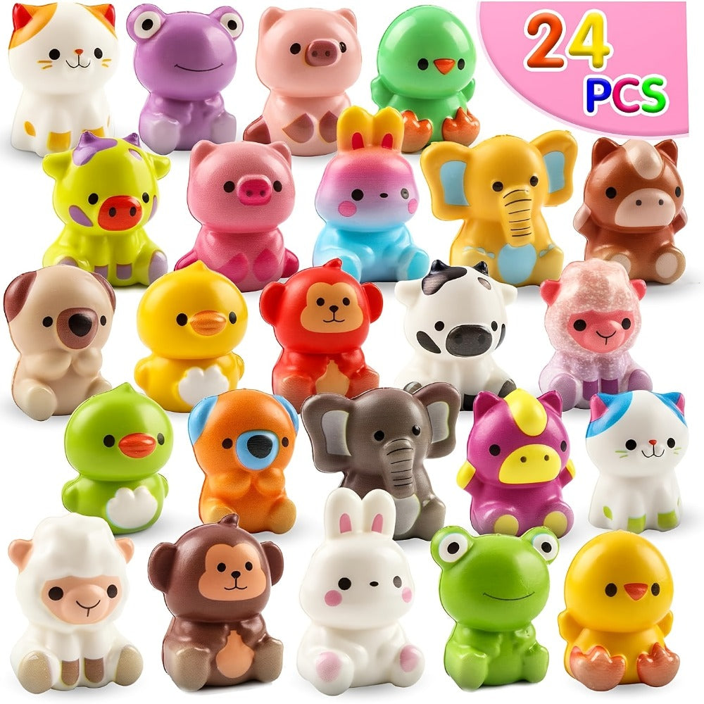 Cute Animal Soft Toys 24 Pcs – Mini Kawaii Animal Squeeze Toys for Kids Birthday Party Favors, Classroom Prizes, Valentine's Day Gifts, Goodie Bag Stuffers for Boys & Girls