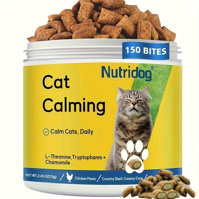 Calming Chews for Cats 150 Count – Cat Anxiety Relief Treats with Chamomile & Salmon, Chicken Flavor Nutritional Supplement for Stressed & Anxious Cats