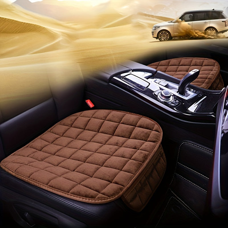 3pcs/Set Luxurious Plush Plaid Car Seat Cushions - Insulated, Thickened for Cold-Resistant Comfort - Universal Fit for Cars, Suvs, Trucks - Premium Car Additions Bundle