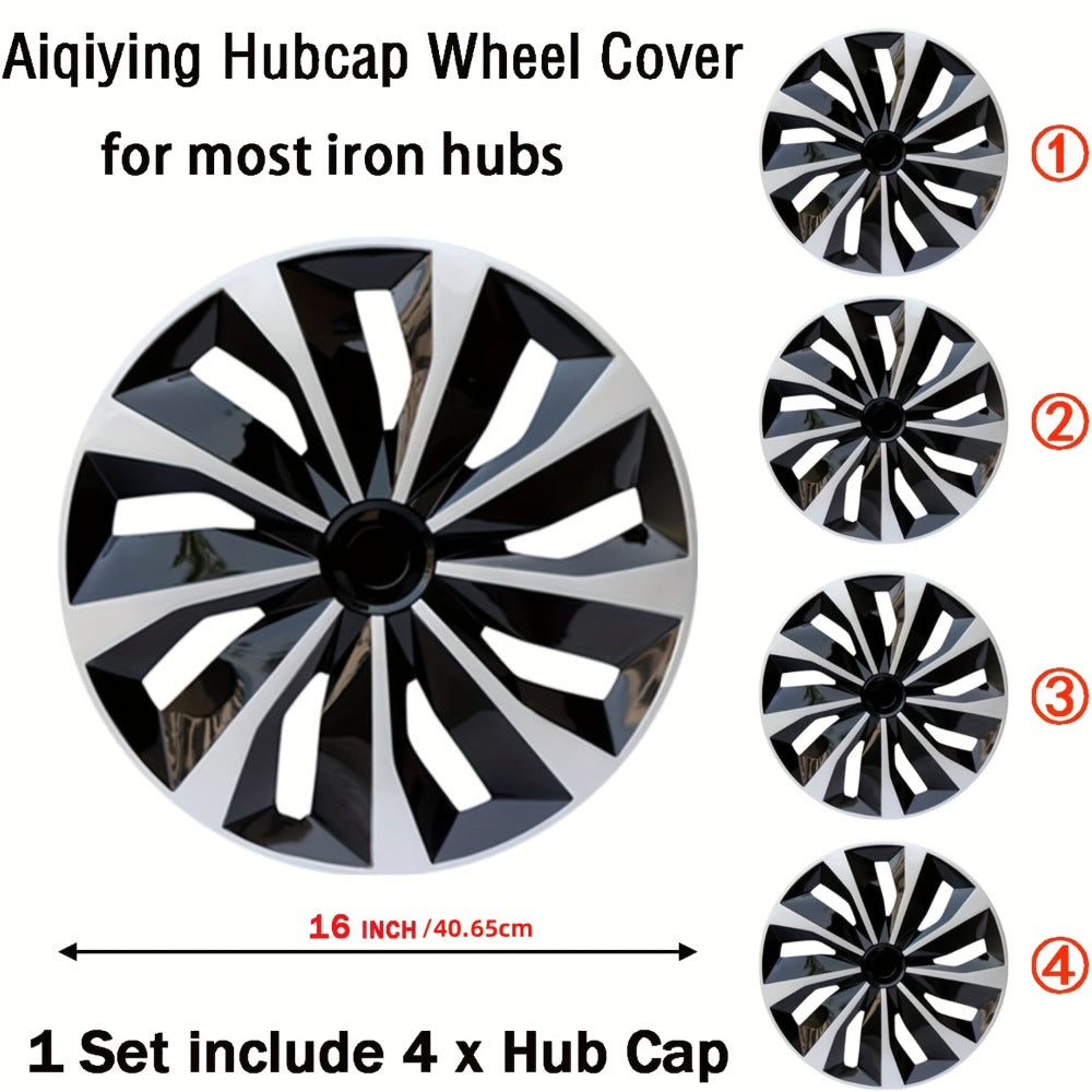 Hubcaps 4pcs Set – 15 Inch & 16 Inch Full Cover Wheel Hub Covers, Snap-On Easy Install, Universal Fit Steel Wheels for Sedan, SUV, Truck & Coupe, Silver Plastic Wheel Covers