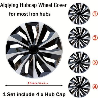 Hubcaps 4pcs Set – 15 Inch & 16 Inch Full Cover Wheel Hub Covers, Snap-On Easy Install, Universal Fit Steel Wheels for Sedan, SUV, Truck & Coupe, Silver Plastic Wheel Covers