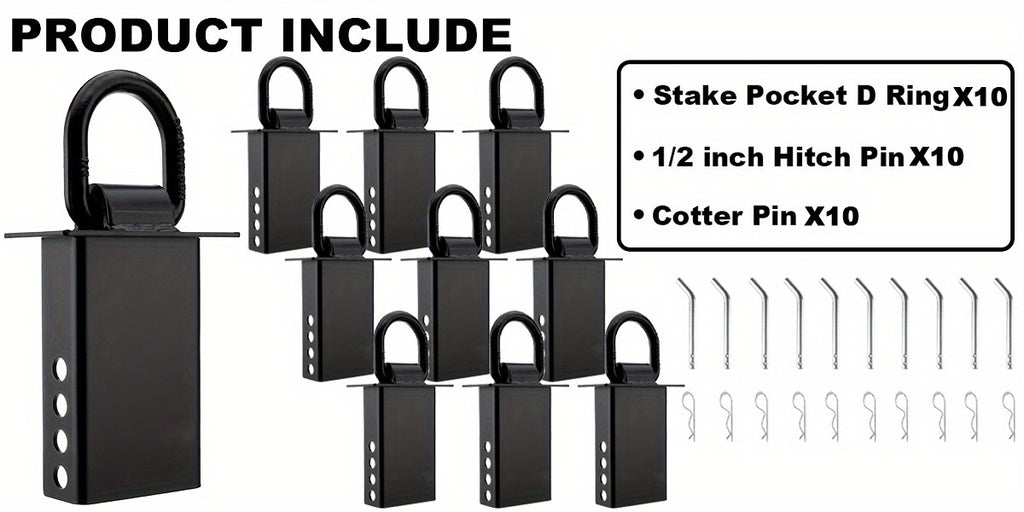 10pcs Stake Pocket D Rings 16200 Lbs Heavy Duty Removable D-Ring Stake Pocket Tie Down for Utility Trailers And Flatbeds with Hitch Pin, Removable Tie Down Utility for Flatbed Cargo Trucks, Black 2pcs