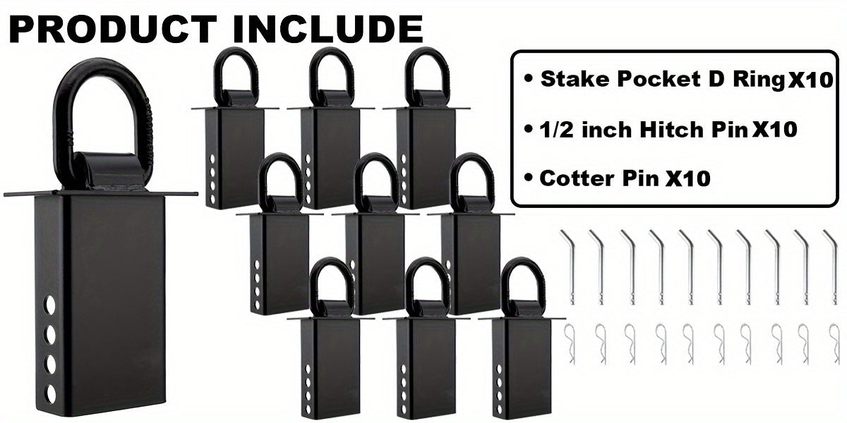 10pcs Stake Pocket D Rings 16200 Lbs Heavy Duty Removable D-Ring Stake Pocket Tie Down for Utility Trailers And Flatbeds with Hitch Pin, Removable Tie Down Utility for Flatbed Cargo Trucks, Black 2pcs